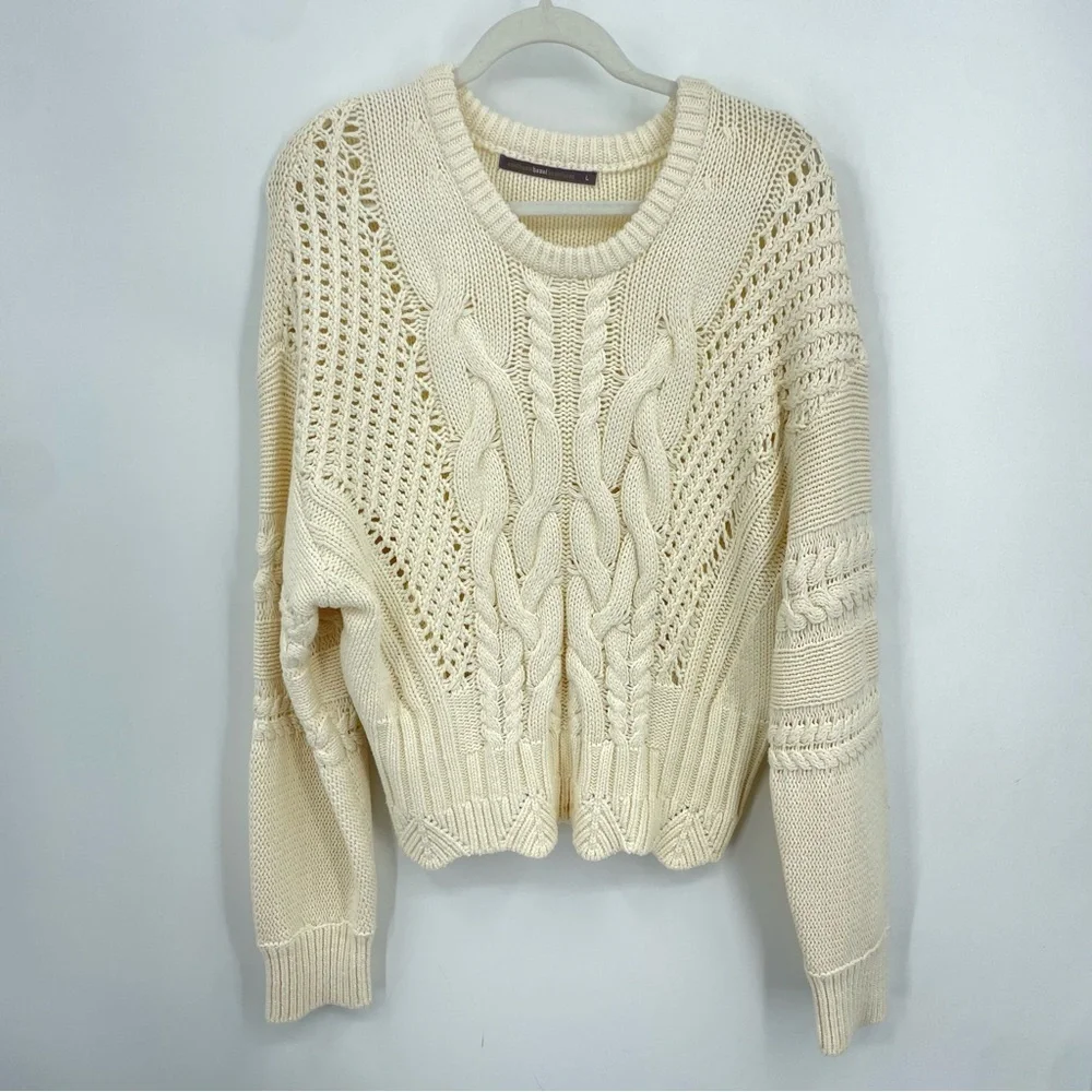Hazel cream knit sweater Sz‎ L cable open knit